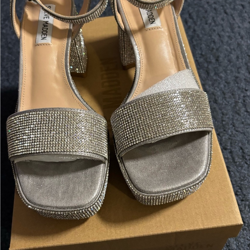 Steve Madden Silver Platform Sandals with Chunky Heel - Picture 2 of 7